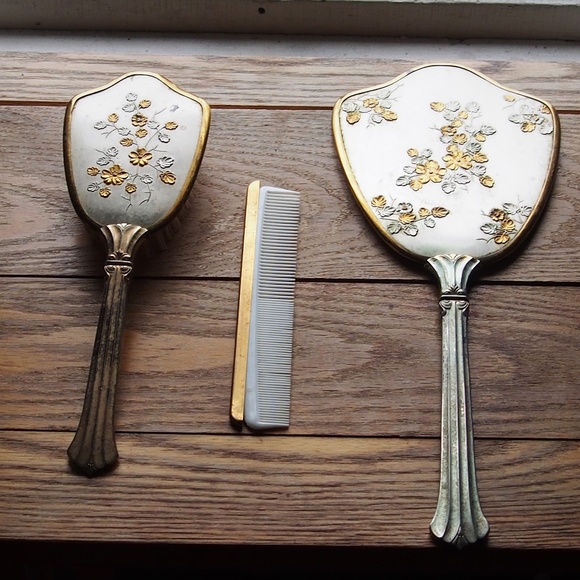 Vintage Accessories - 40s/50s Vanity Set Hairbrush Mirror Comb